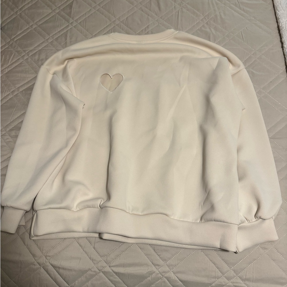 Cream Sweatshirt with Heart Cutout